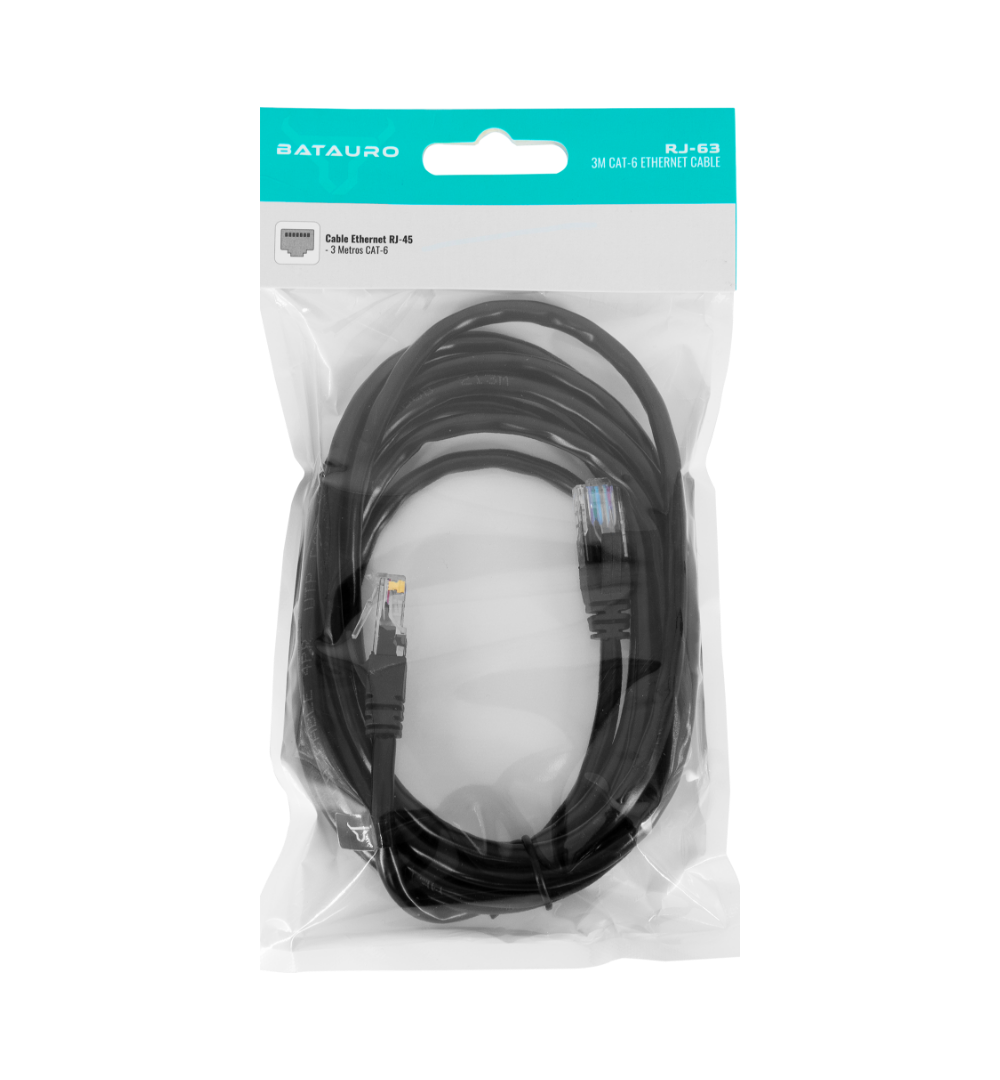 Cable de Red Batauro Cat6 24AWG 7/0.20CCA PVC 3 Metro Negro