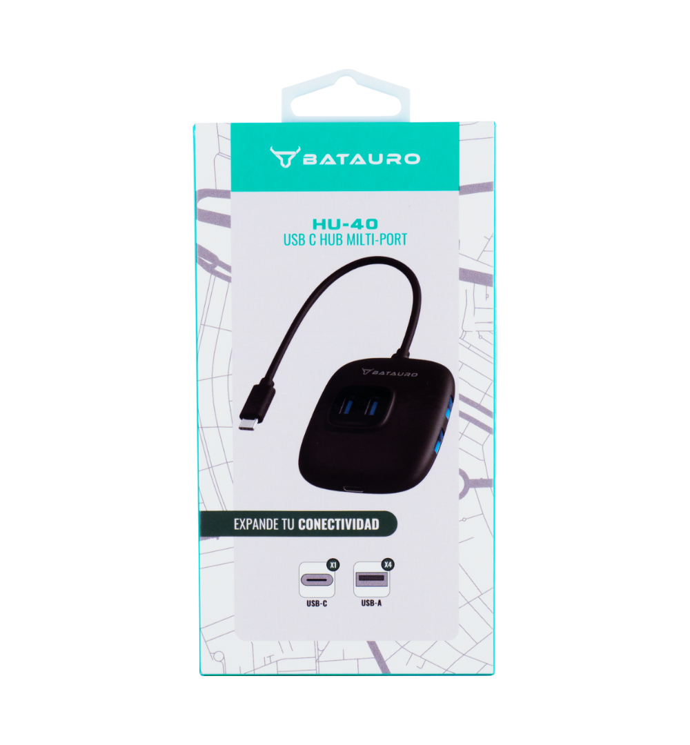 Hub USB-C Batauro 4 x USB 3.0 1 x PD Negro