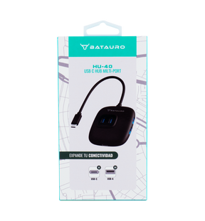 Hub USB-C Batauro 4 x USB 3.0 1 x PD Negro