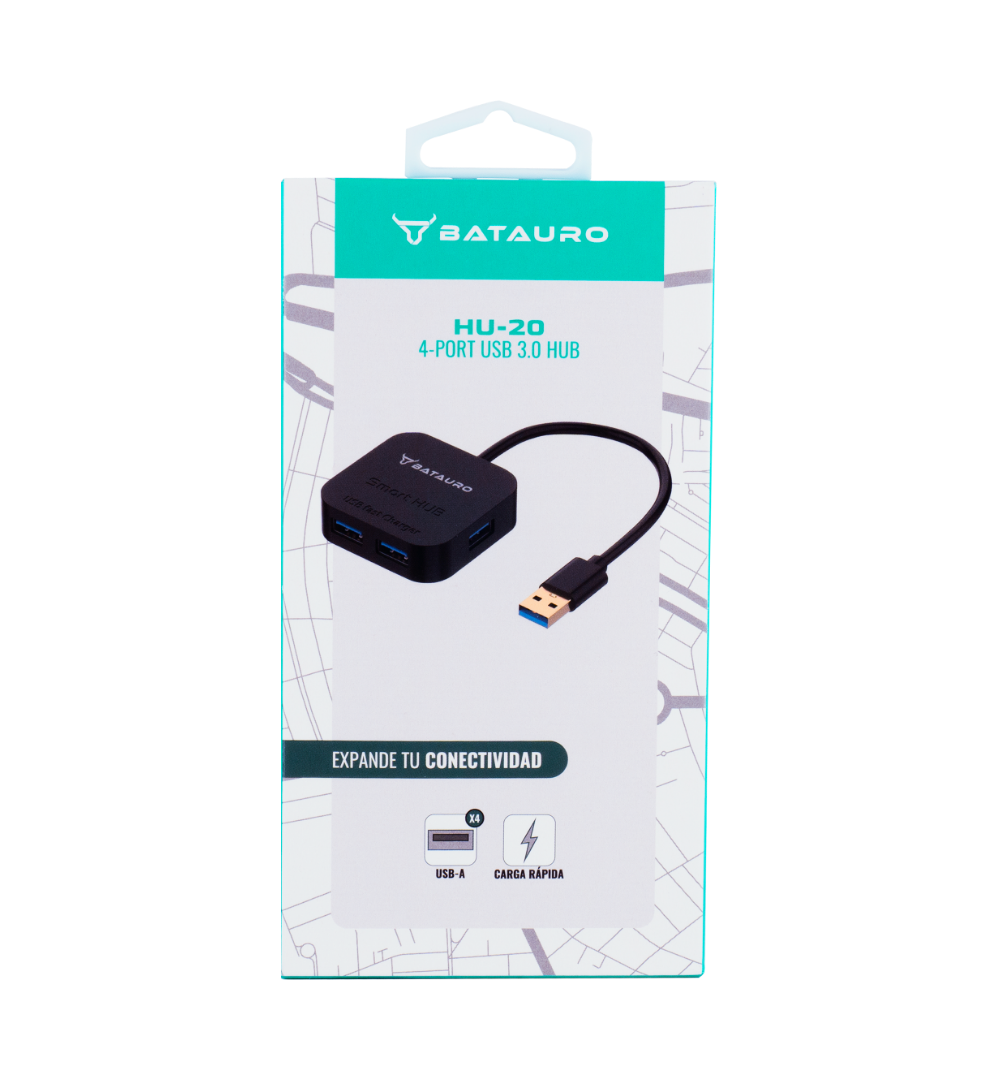 Hub USB Batauro 4 x USB 3.0 HUB Fast Charger BC 1.2 Negro