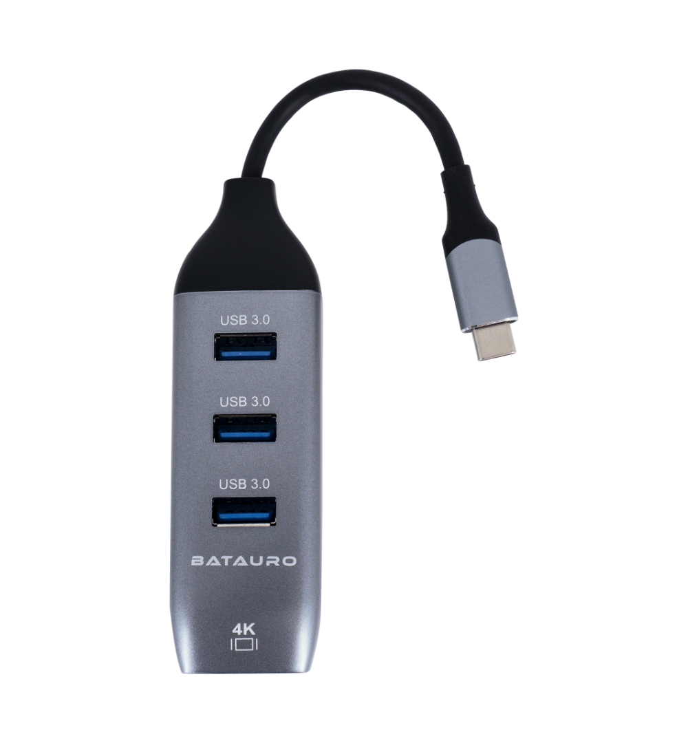 Hub USB-C Batauro 4 x USB 3.0 1 x PD Negro