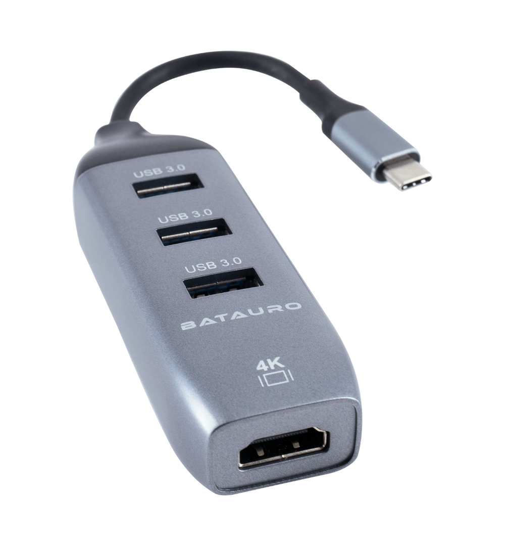 Hub USB-C Batauro 4 x USB 3.0 1 x PD Negro