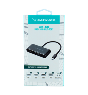 Hub USB-C Batauro 1 x HDMI 1 x VGA 1 x 3.5mm 1 x USB 3.0 1 x PD Negro