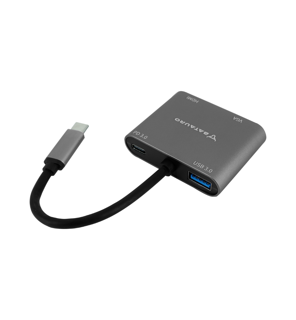 Hub USB-C Batauro 1 x HDMI 1 x VGA 1 x USB 1 x PD Gris