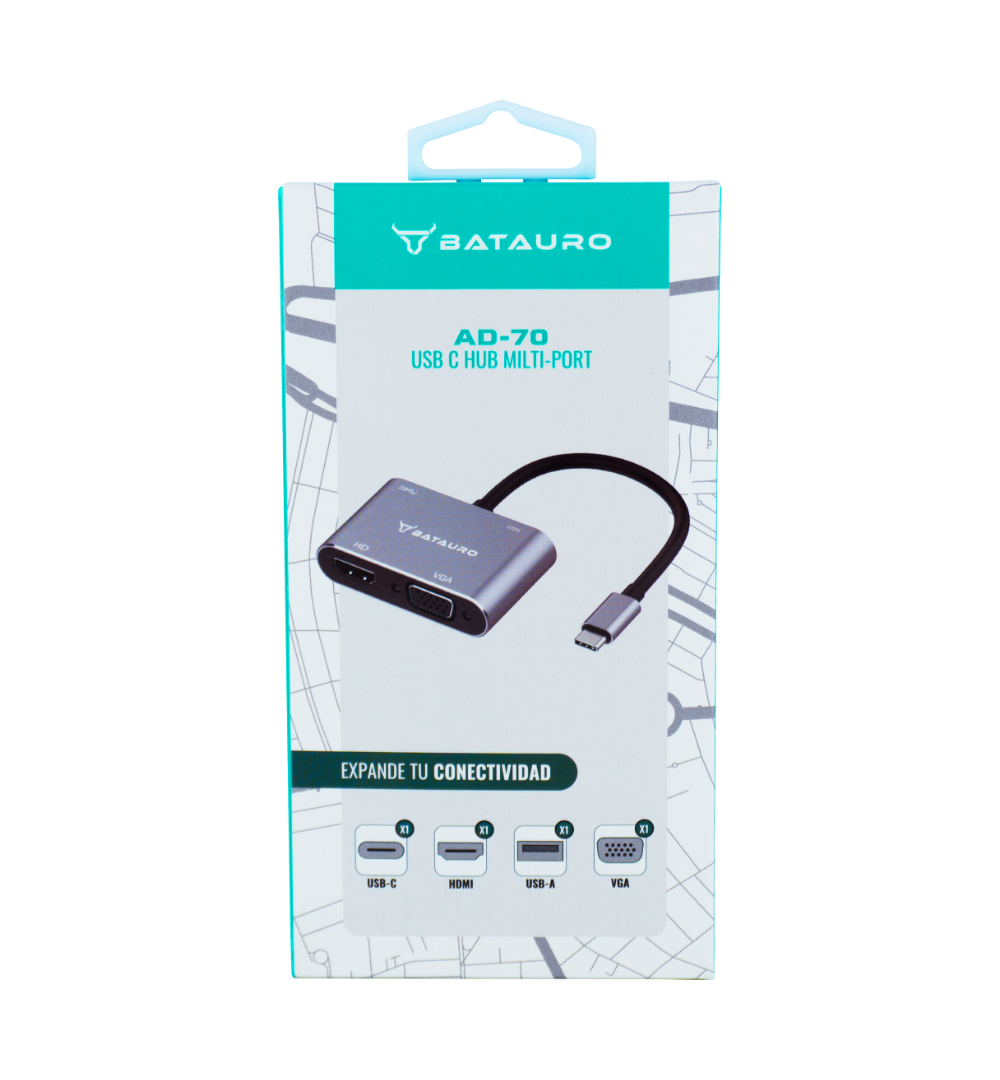 Hub USB-C Batauro 1 x HDMI 1 x VGA 1 x USB 1 x PD Gris