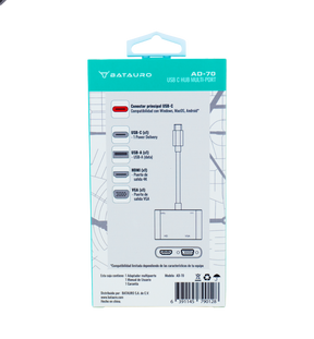 Hub USB-C Batauro 1 x HDMI 1 x VGA 1 x USB 1 x PD Gris