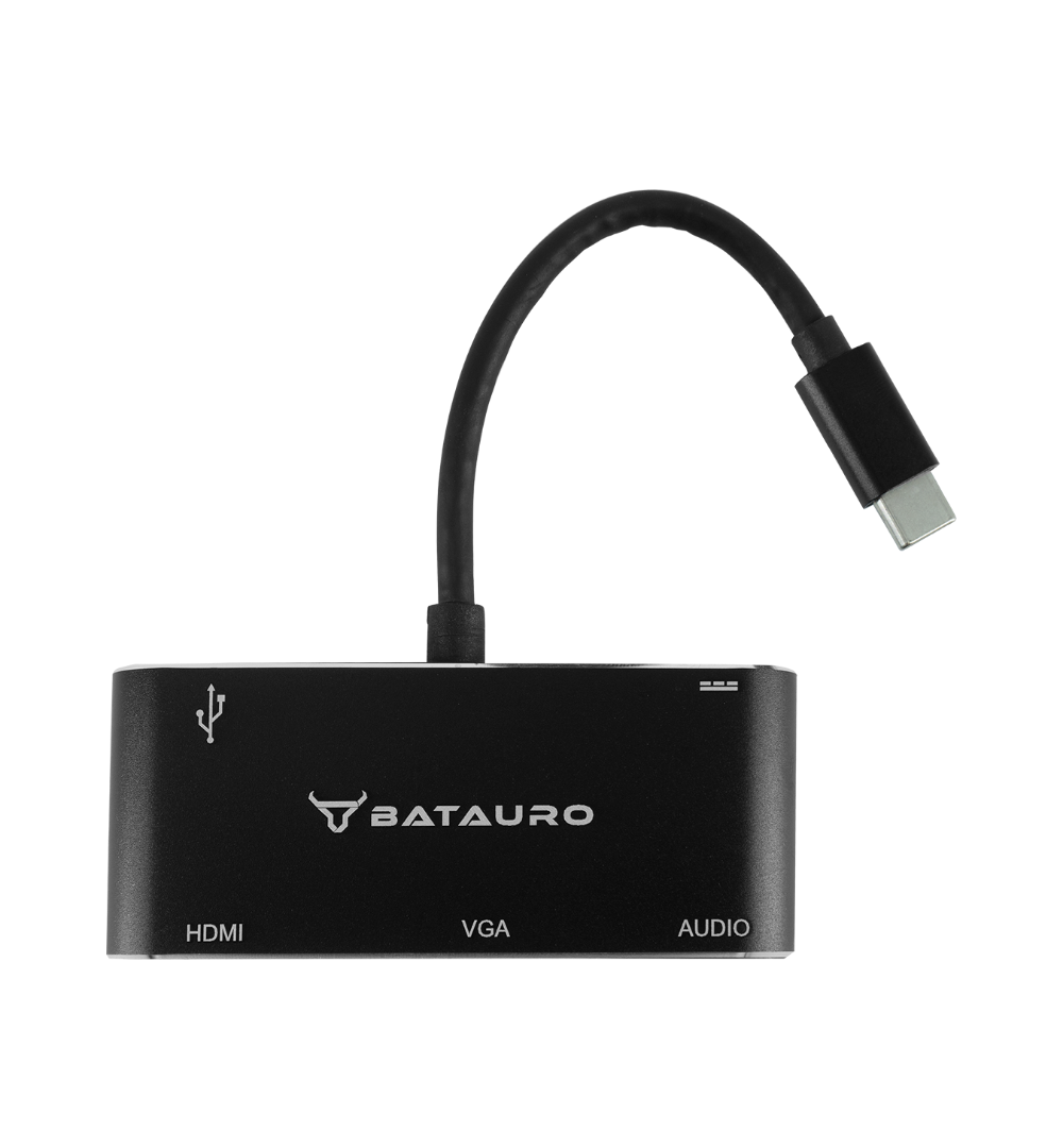 Hub USB-C Batauro 1 x HDMI 1 x VGA 1 x 3.5mm 1 x USB 3.0 1 x PD Negro