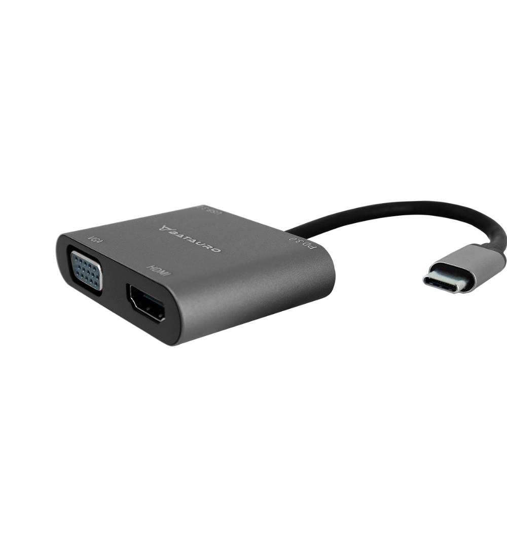 Hub USB-C Batauro 1 x HDMI 1 x VGA 1 x USB 1 x PD Gris