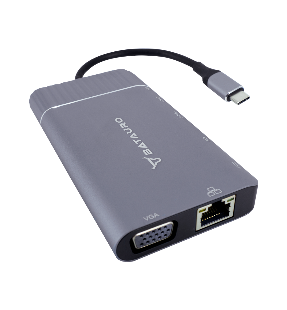 Descripción Hub USB-C Batauro 1 x HDMI 1 x VGA 2 x USB 3.0 3 x USB-C 1