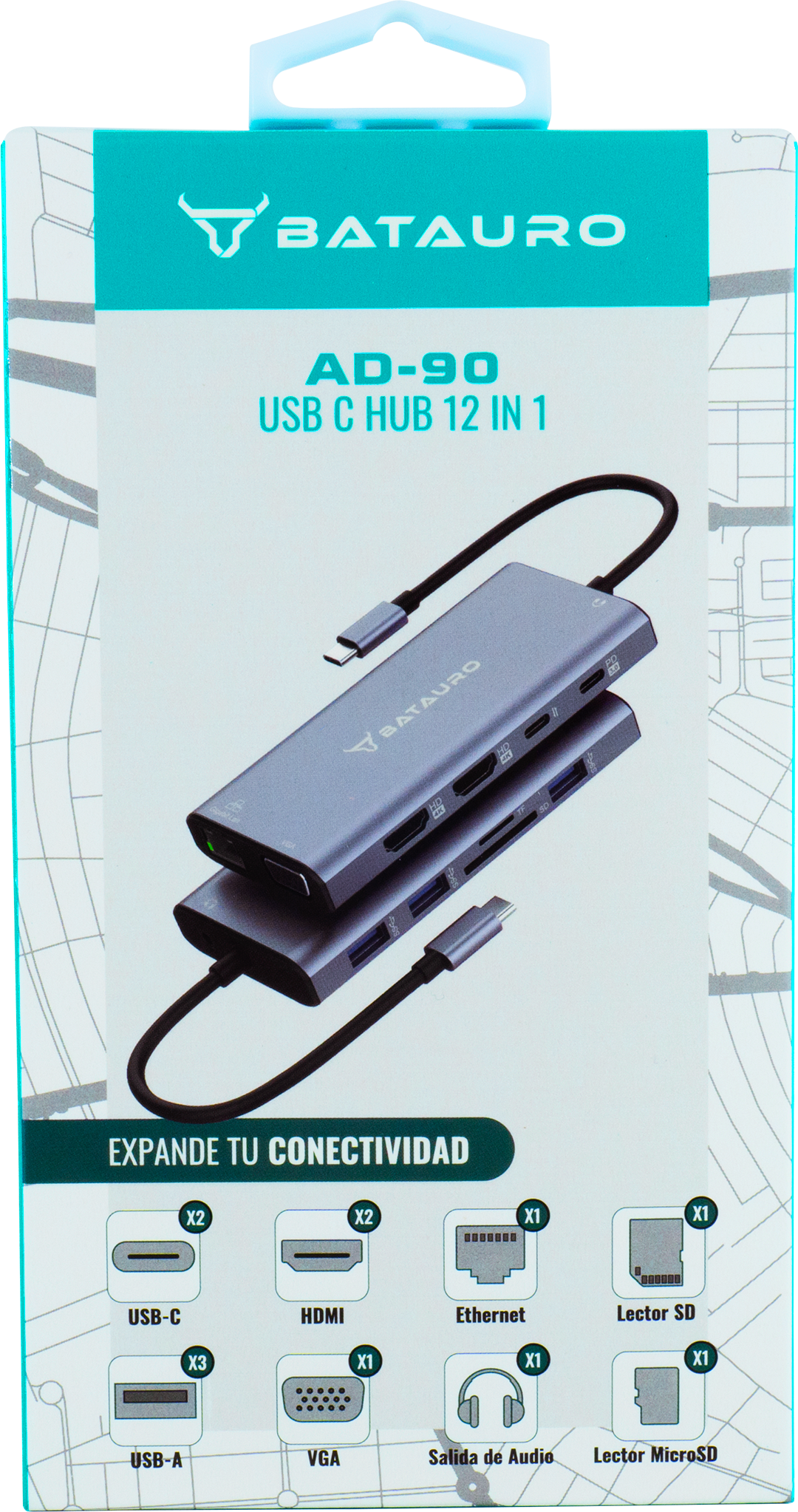 Descripción Hub USB-C Batauro 1 x HDMI 1 x VGA 2 x USB 3.0 3 x USB-C 1 x PD 1 x SD 1 x Micro SD 1 x 3.5mm Gris